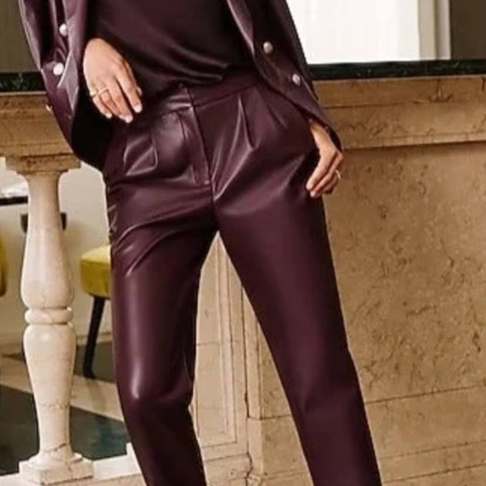 Express Faux Leather Front Pleat Ankle Super High Rise Pants-Suit